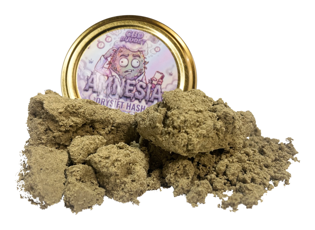 Amnesia Drysift THC-A hash (28 % THC-A) foran Amnesia-bøtten