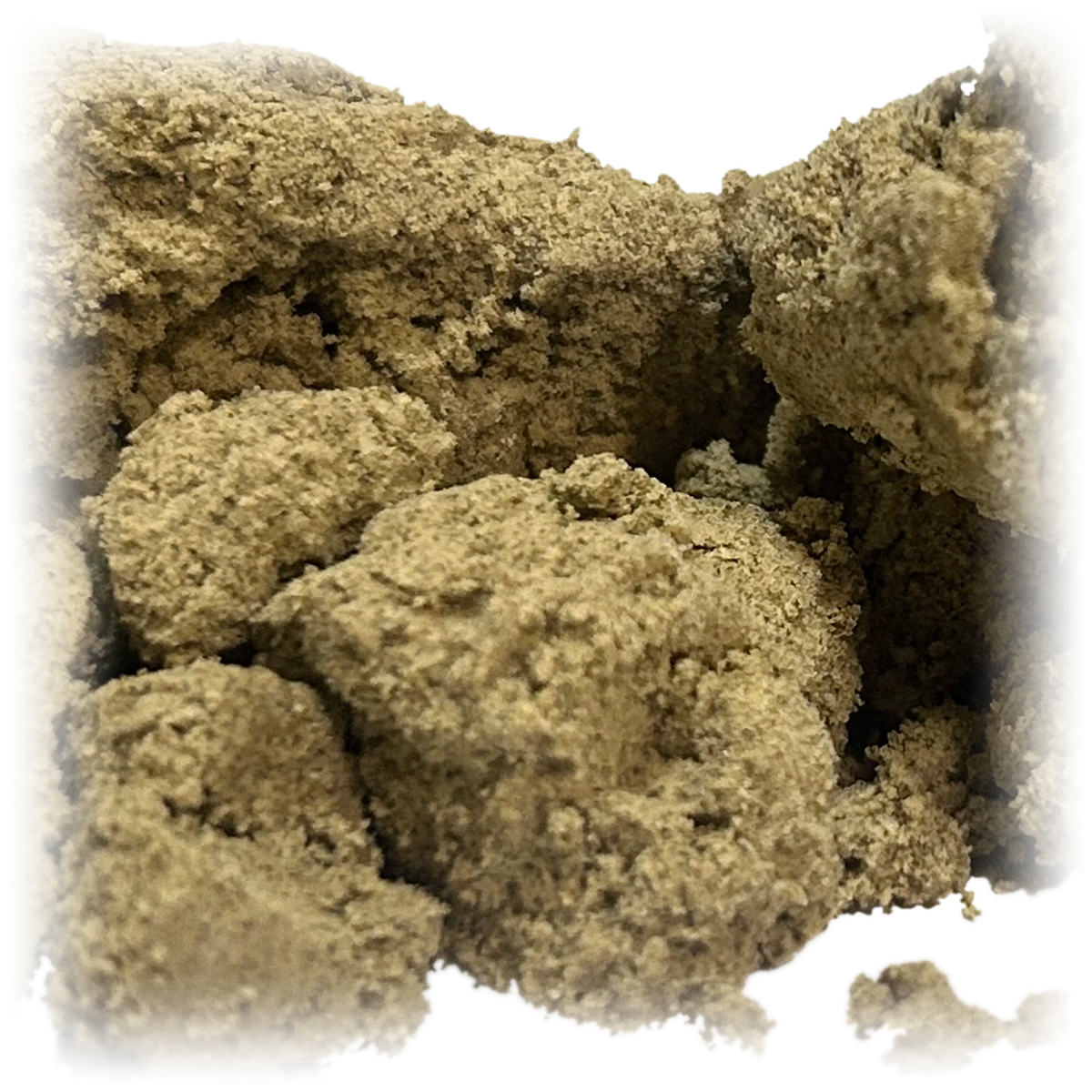 Amnesia Drysift THC-A hash – makro af de løse drysift-klumper