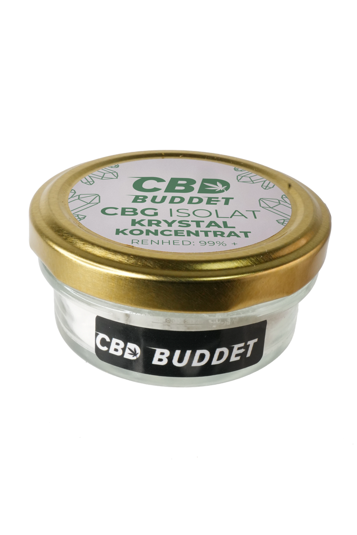 CBG isolat 99 % i glasbøtte med guldlåg