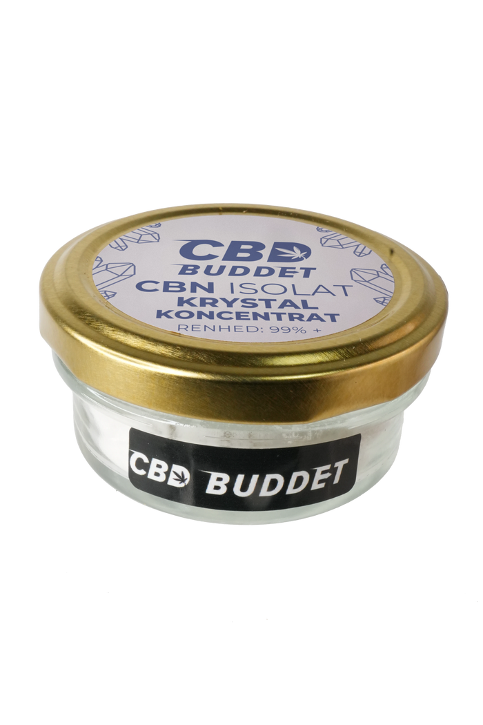 CBN isolat 99 % i glasbøtte med guldlåg
