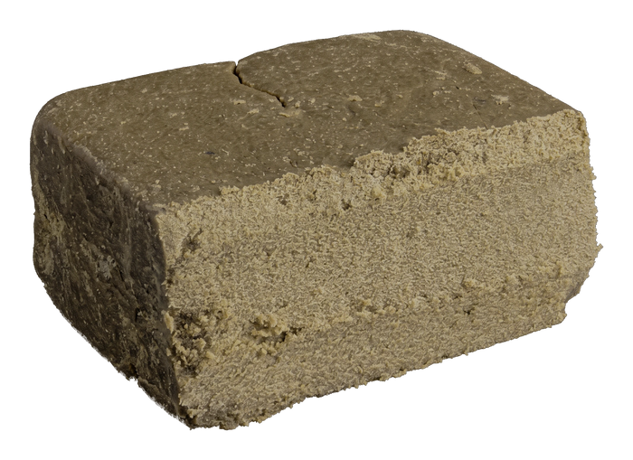 Cookie Monster THC-A hash (drysift, 40 % THC-A) – hele stykket set skråt oppefra