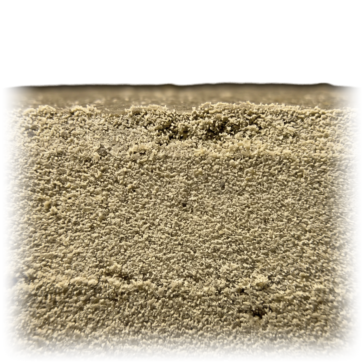 Cookie Monster THC-A hash – makro af den kornede drysift-brudflade på siden