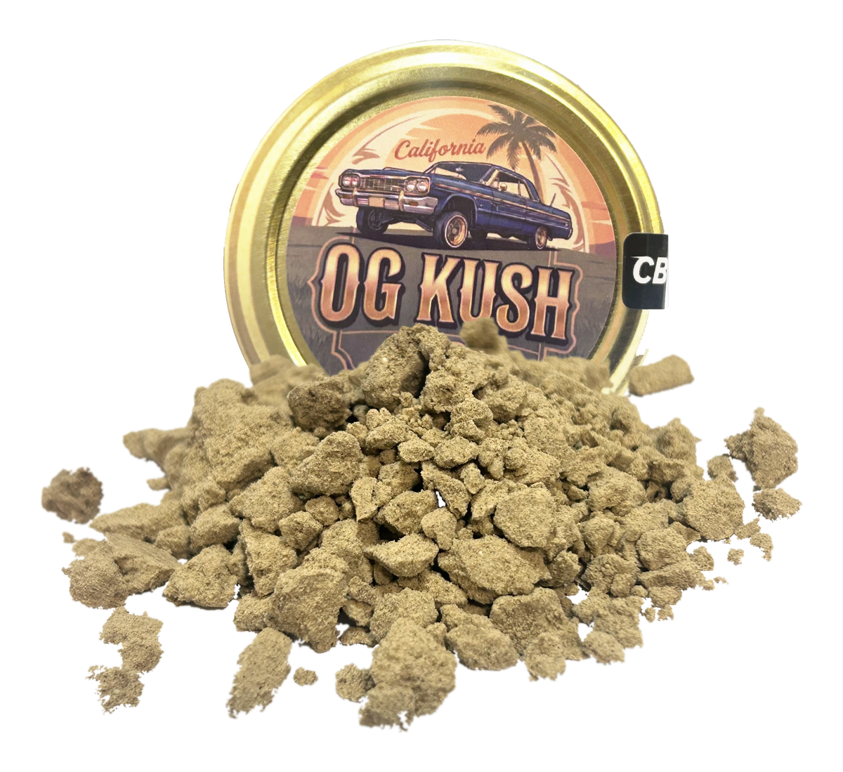 OG Kush Drysift THC-A hash (37 % THC-A) foran OG Kush-bøtten
