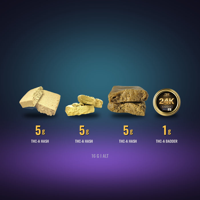 THC-A pakken – 3 × 5 g THC-A hash og 1 g THC-A badder