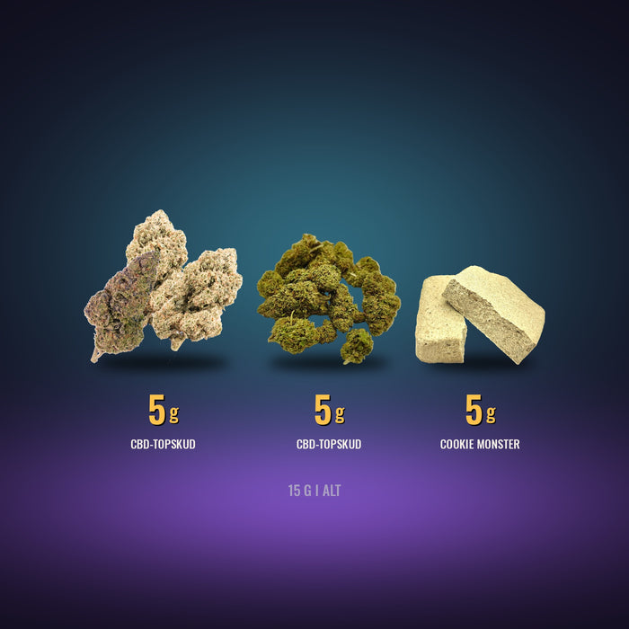 Troldmanden – 2 × 5 g CBD-topskud og 5 g Cookie Monster THC-A hash